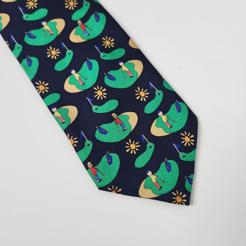Save the Children Collection by Randa Corp Mens Navy Golf Theme Silk Tie 58"